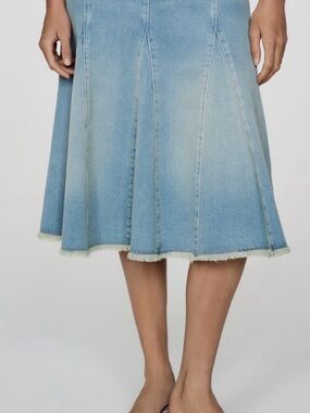 Mango Pale Blue Denim Panel Midi Skirt